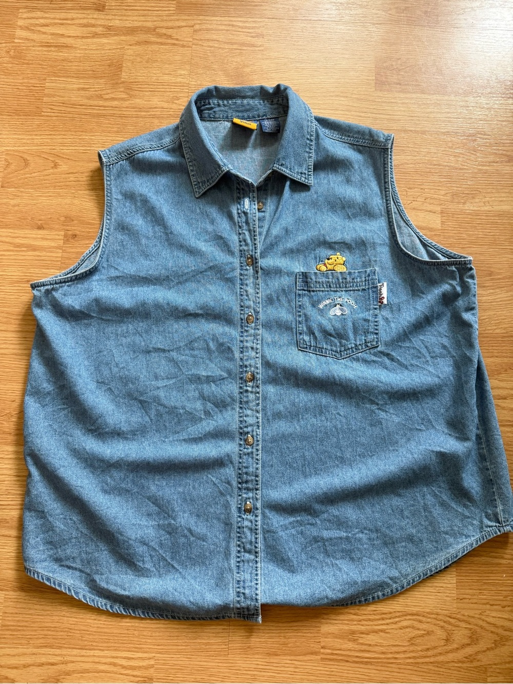 Vtg 90s Disney Store Pooh Woman Sleeveless Denim Shirt Plus Size 22/24W Vest